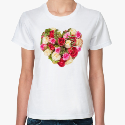 Классическая футболка с принтом Сердце из роз