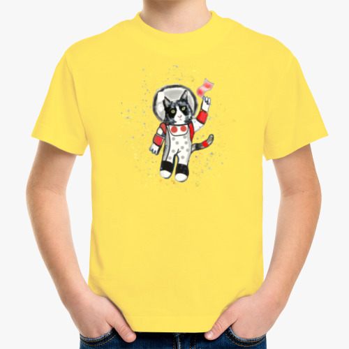 Детская футболка с принтом Кот в космосе
