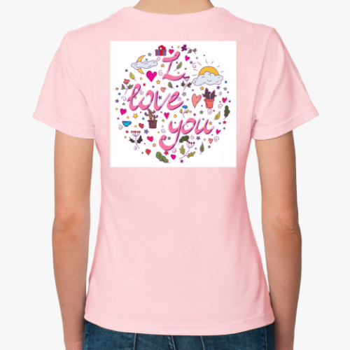 Женская футболка с принтом Зайчонок в садовой лейке. Я люблю тебя