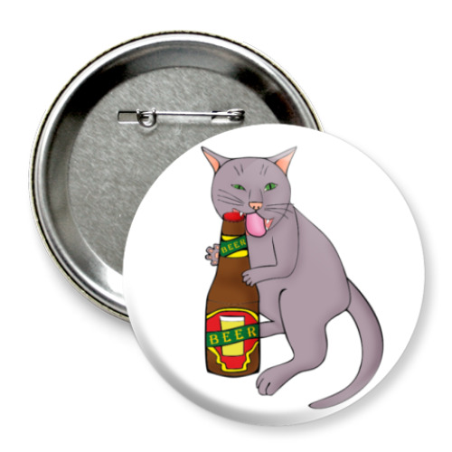 Значок 75мм   'Кот и пиво'