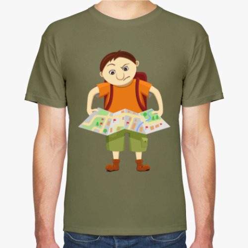 Футболка с принтом Забавный озадаченный турист с картой