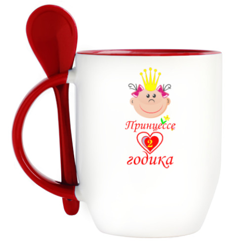 Кружка с ложкой с принтом Мне Два годика!