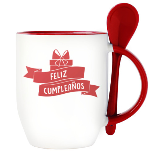 Кружка с ложкой с принтом Feliz cumpleaños
