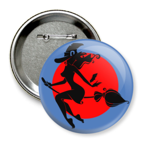 Значок 75мм с принтом Ведьма на фоне луны