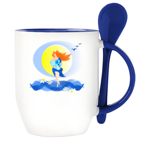 Кружка с ложкой с принтом Рождение новой жизни