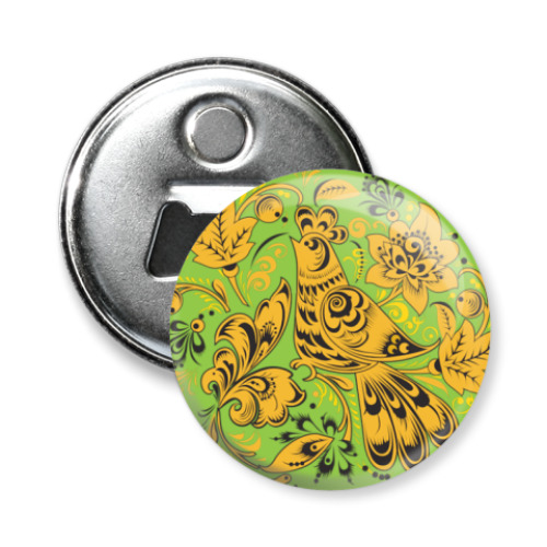 Магнит-открывашка с принтом Птица хохлома