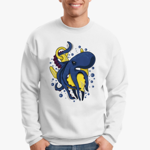 Свитшот с принтом Морское чудовище осьминог обвивший якорь под водой