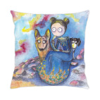 Подушка 35x35 см с цветной обратной стороной Девочка и собаки