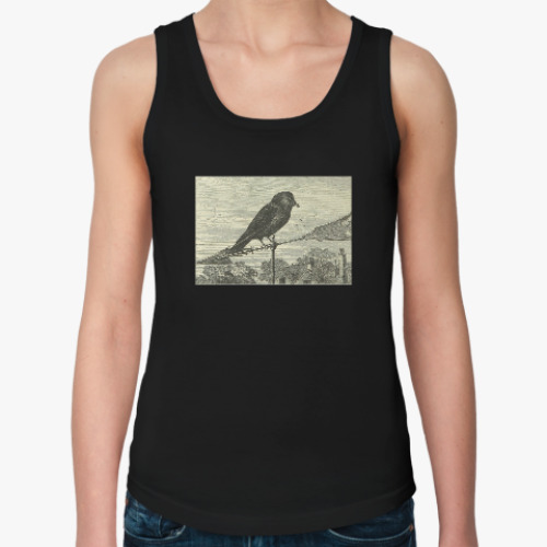 Женская майка с принтом Галка на крыше (винтаж)