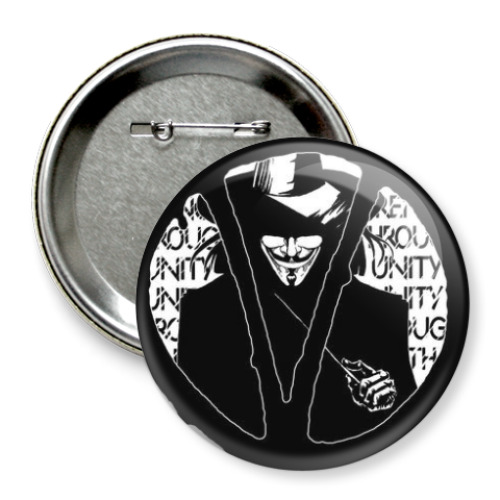 Значок 75мм с принтом вендетта, анонимус, Гай Фокс