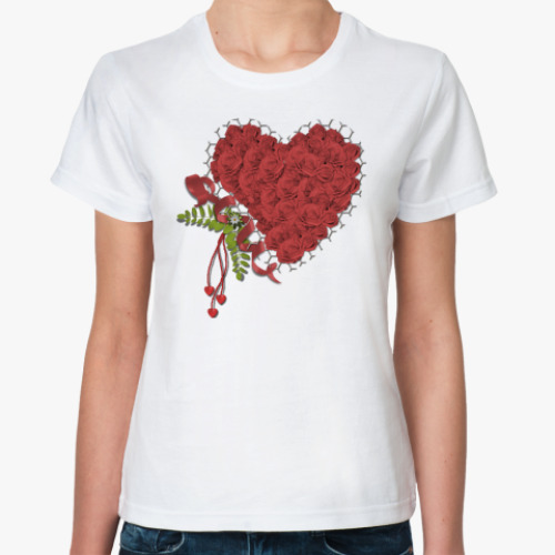 Классическая футболка с принтом Сердце из цветов
