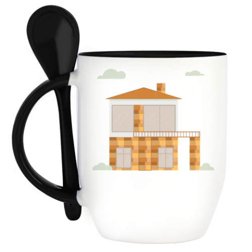 Кружка с ложкой The house is two-storey
