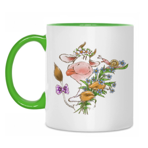 Кружка с принтом Корова С букетом