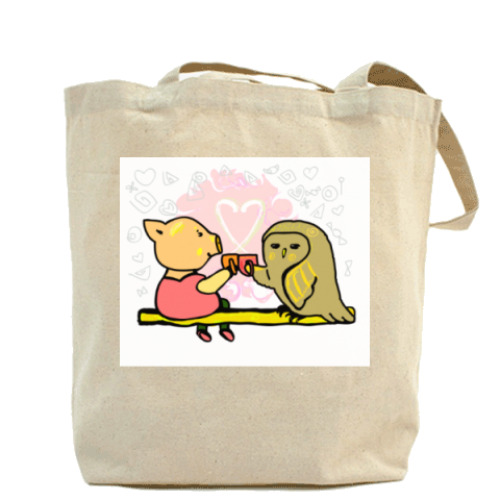 Сумка шоппер Чаепитие. Поросенок пьет чай.