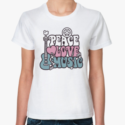 Классическая футболка Мир. Любовь. Музыка.