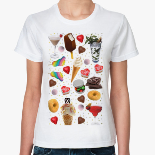 Классическая футболка с принтом Женская футболка, белая