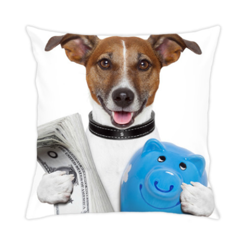 Подушка с принтом Собачка с деньгами