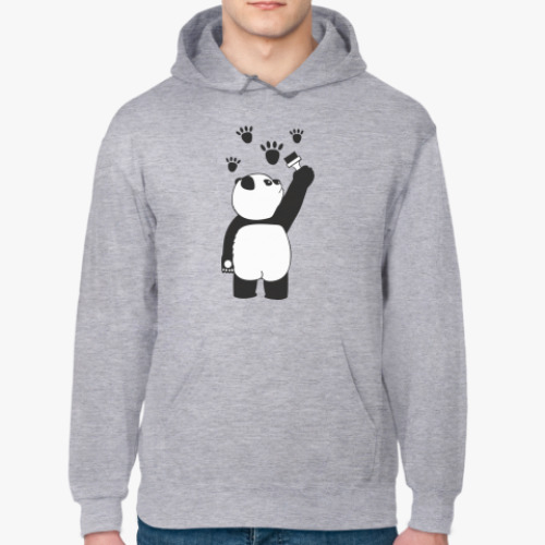 Толстовка худи с принтом  Панда рисует следы