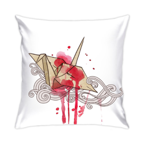 Подушка с принтом Бумажный журавлик