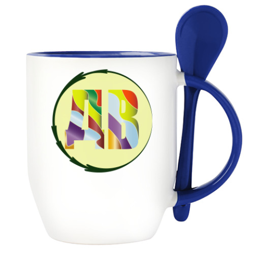 Кружка с ложкой с принтом Dv logo