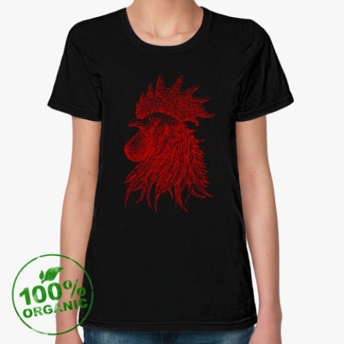 Женская футболка из органик-хлопка Красный петух символ Года