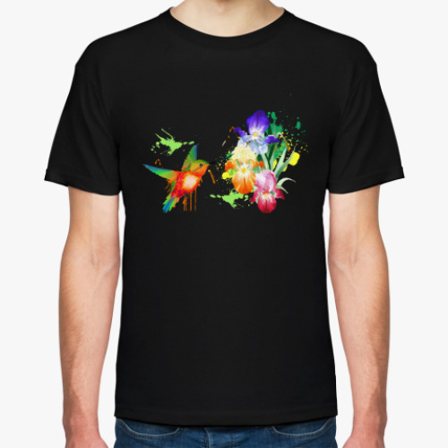 Футболка с принтом Ирисы и колибри