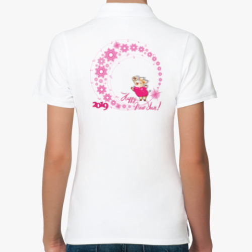 Женская рубашка поло (печать) с принтом 2019 год с забавной свинкой