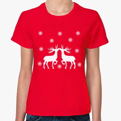 Женская футболка с принтом Новогодние олени