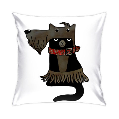 Подушка с принтом Собака-кот. Скотч-терьер