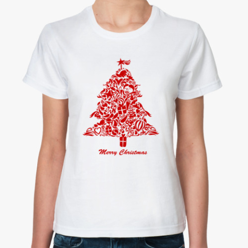 Классическая футболка с принтом Елка