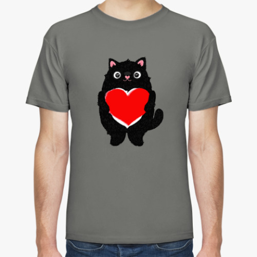Футболка с принтом Кот и большое сердце