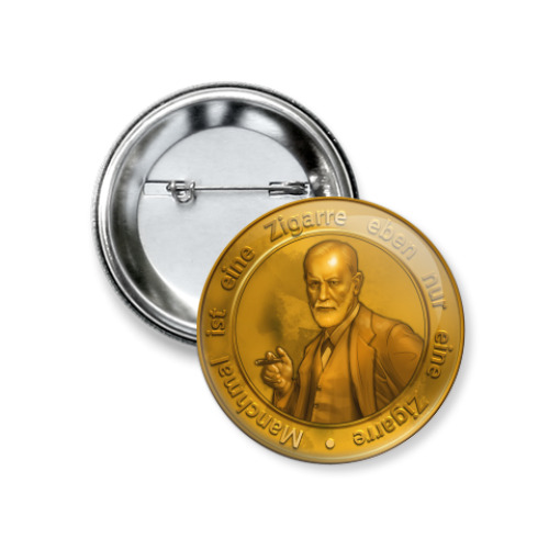 Значок 37мм с принтом Зигмунд Фрейд и его сигара