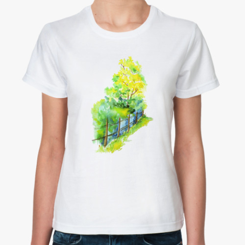 Классическая футболка Деревья и забор