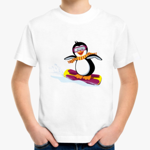 Детская футболка Пингвин на сноуборде