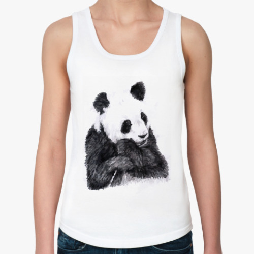Женская майка с принтом Панда и бамбук