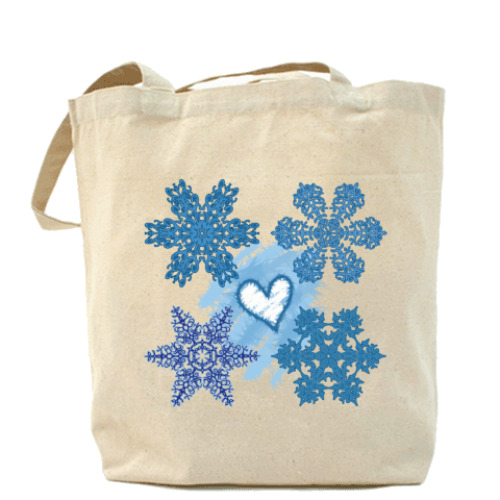 Сумка шоппер с принтом Влюбленные снежинки