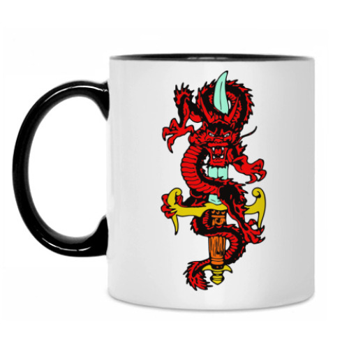 Кружка с принтом Дракон и меч