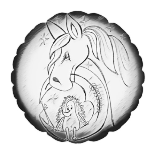 Подушка с принтом Ежик на луне и лошадка в туман