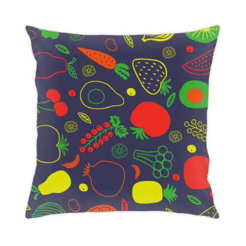 Подушка с принтом Фруктово-овощное настроение