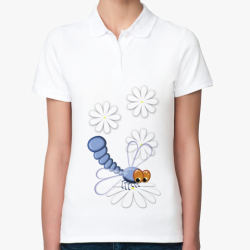 Женская рубашка поло (печать) с принтом Стрекозка