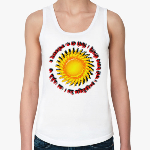 Женская майка с принтом Гаятри мантра и солнце