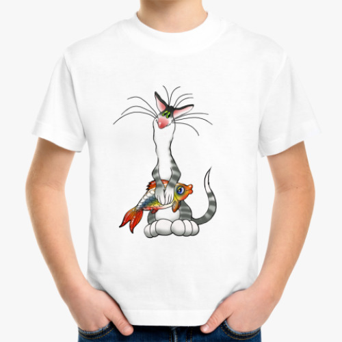 Детская футболка Кот и рыба