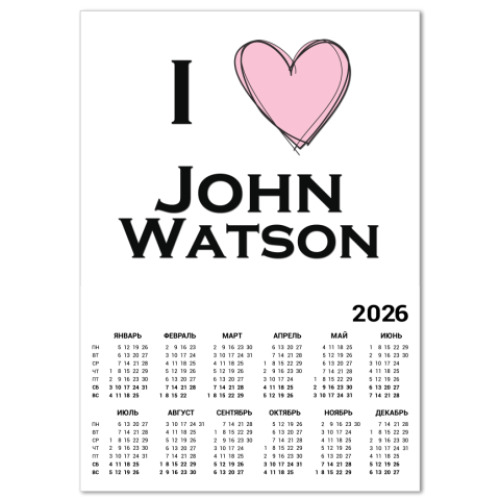 Календарь с принтом I <3  John Watson