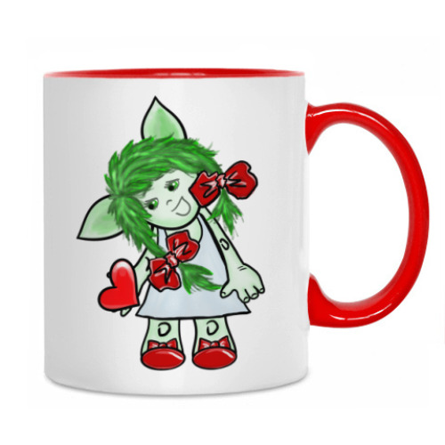 Кружка с принтом Девочка-тролль с сердечком
