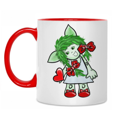 Кружка с принтом Девочка-тролль с сердечком