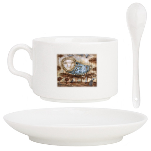 Кофейный набор с принтом Птица