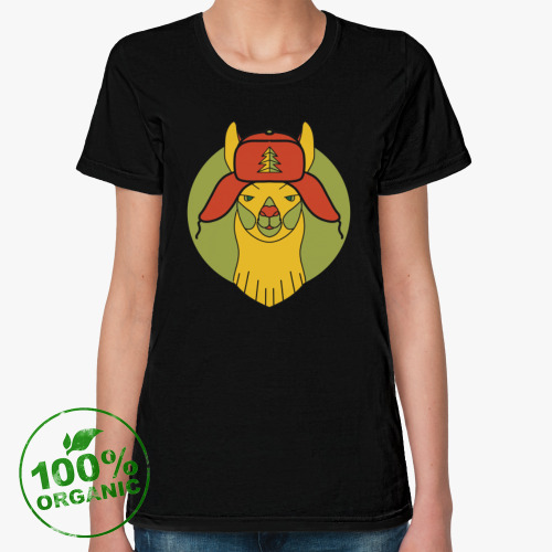 Женская футболка из органик-хлопка Лама в ушанке
