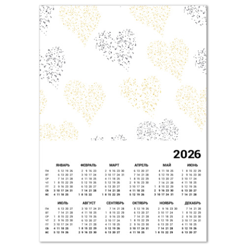 Календарь с принтом Сердца