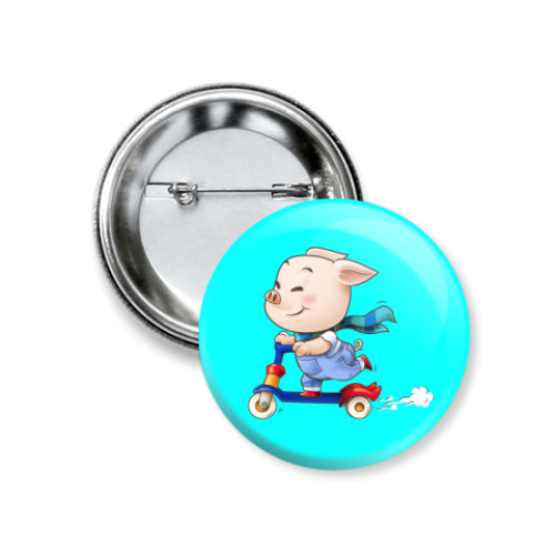 Значок 37мм с принтом Хрюндель на самокате