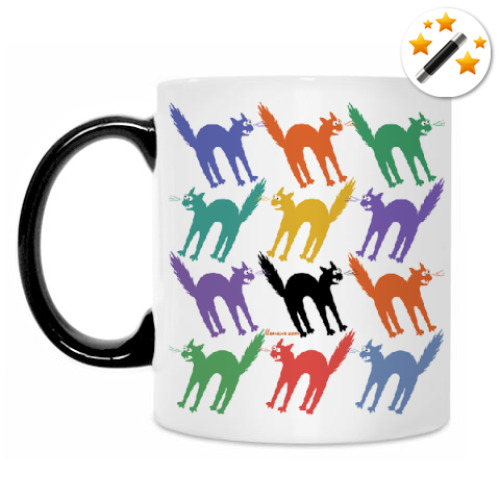 Кружка-хамелеон с принтом Разноцветные йошкины коты